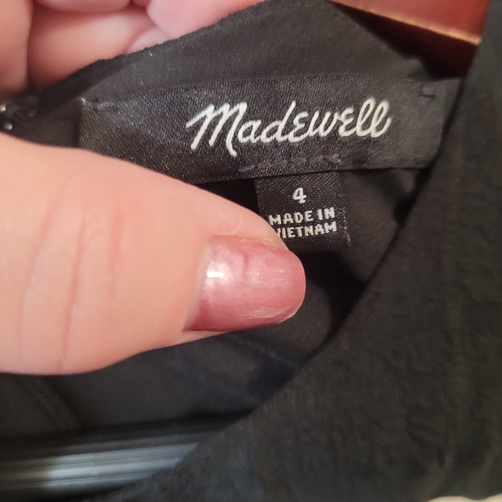 NWOT Madewell Black Puff Sleeve Ruffle Hem Mini Dress Size 4 - Picture 6 of 7
